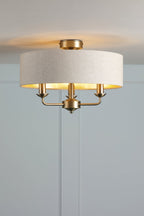 Laura Ashley Sorrento 3 Luci Semi-Flush Ottone Anticato Matt con Paralume Naturale