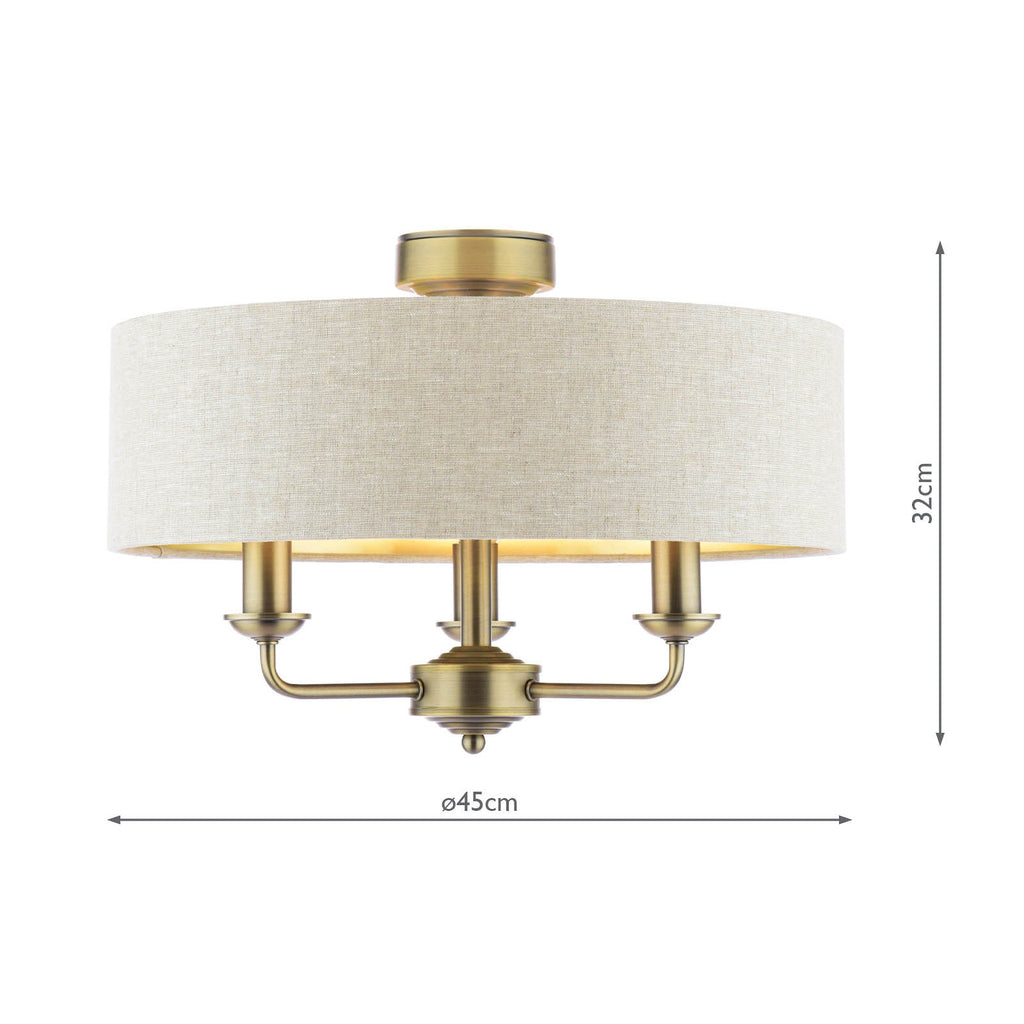 Laura Ashley Sorrento 3 Luci Semi-Flush Ottone Anticato Matt con Paralume Naturale