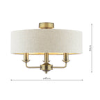 Laura Ashley Sorrento 3 Luci Semi-Flush Ottone Anticato Matt con Paralume Naturale
