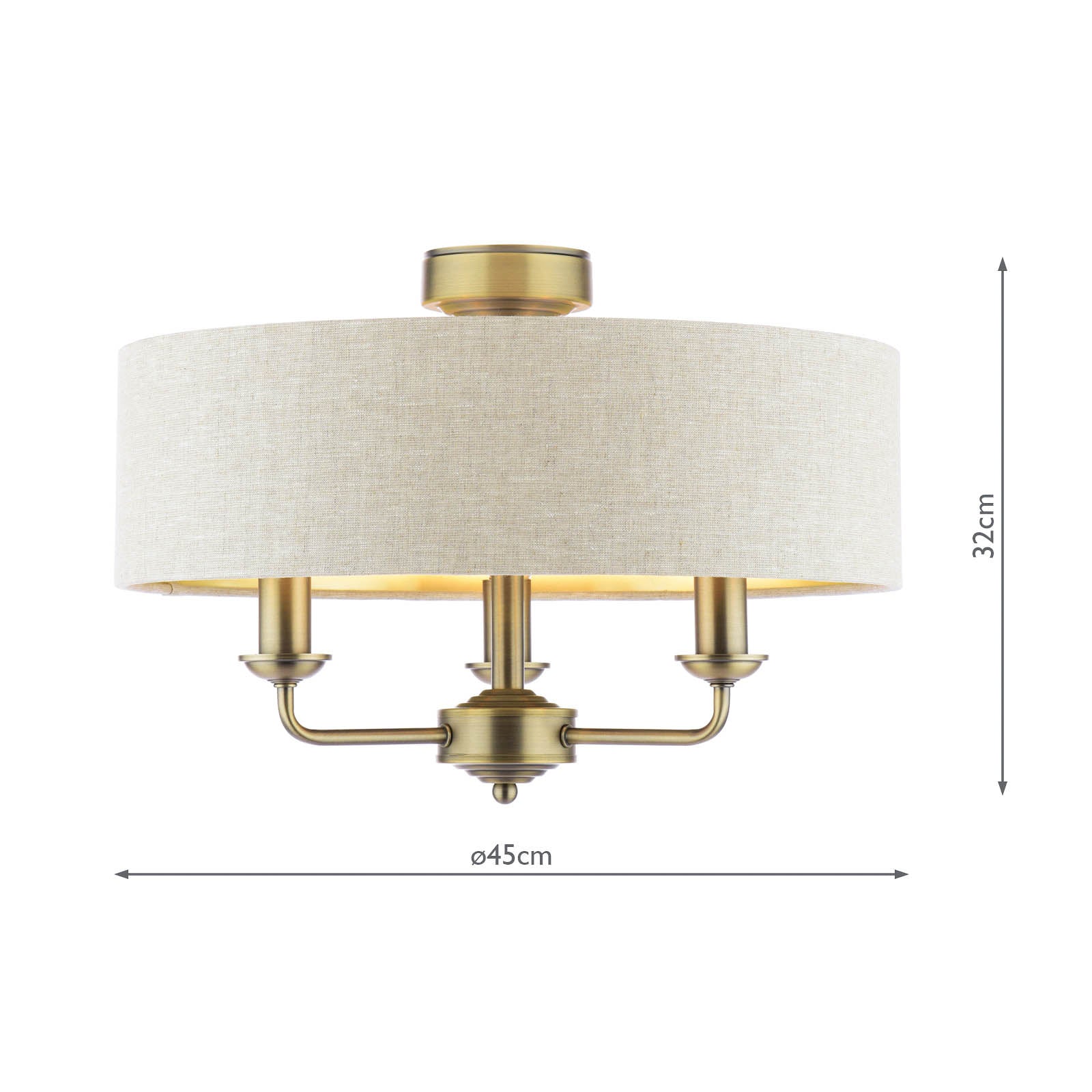 Laura Ashley Sorrento 3 Luci Semi-Flush Ottone Anticato Matt con Paralume Naturale