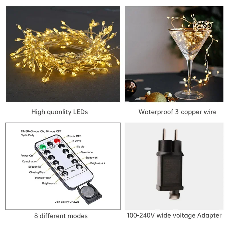 Illuminazione Natalizia a LED con Filo Argento – Fino a 1000 Lampadine LED Multicolore, IP44 per Interni ed Esterni