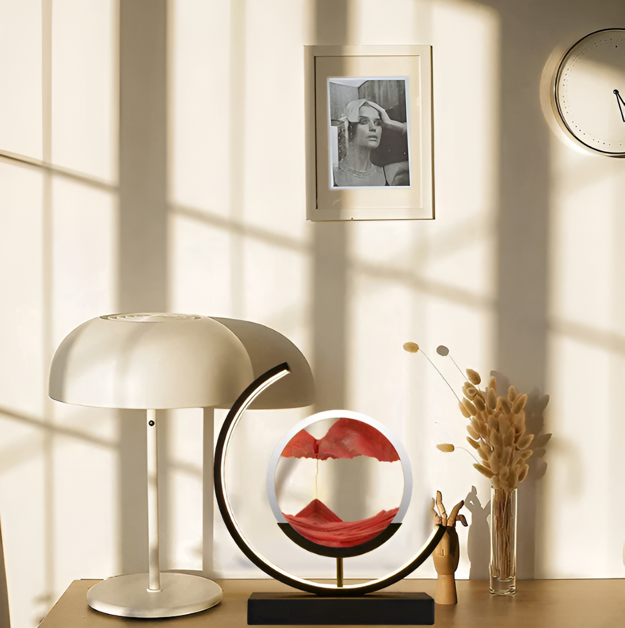 Lampada da tavolo con arte della sabbia LED e cornice circolare