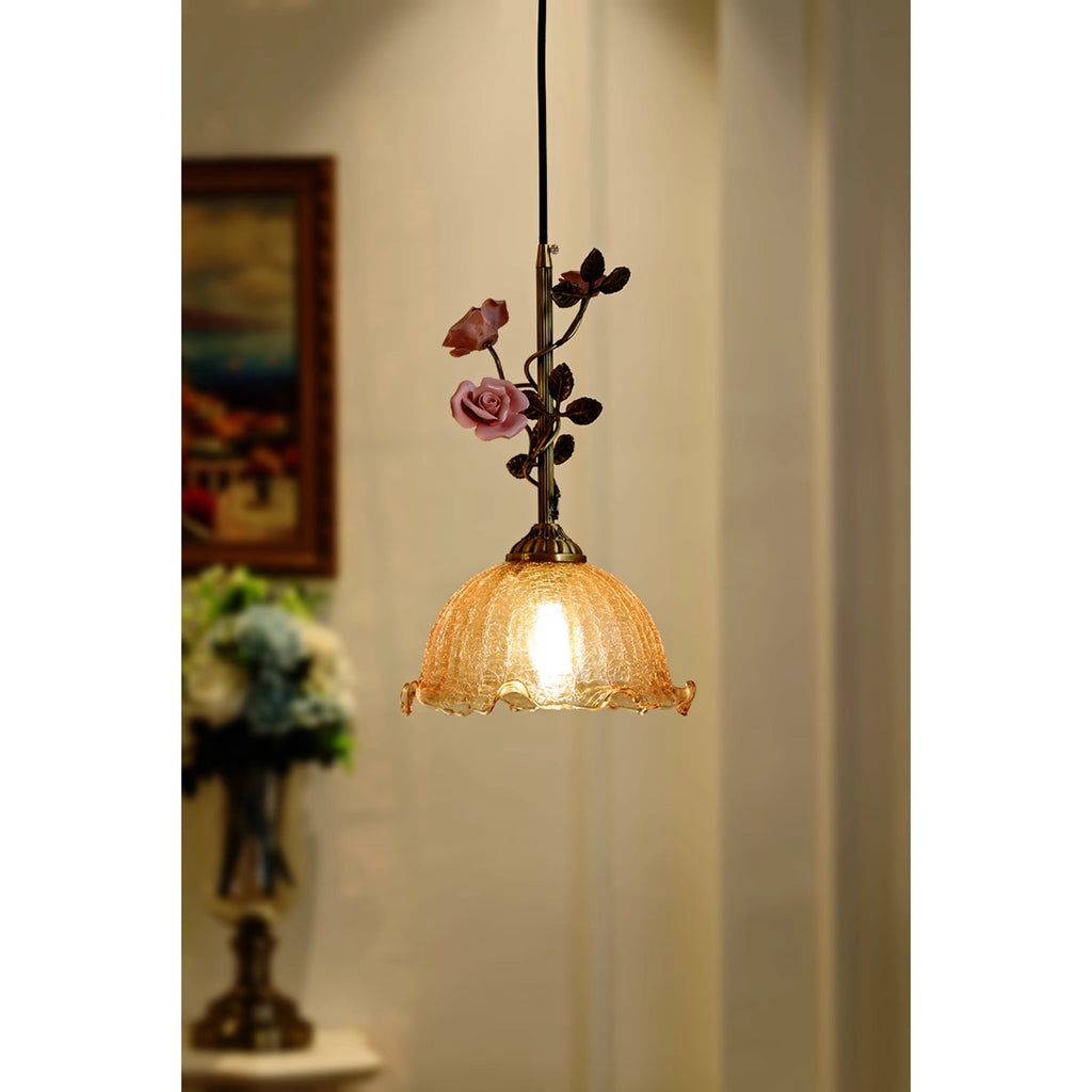Lampada a sospensione in vetro Lalique Rose