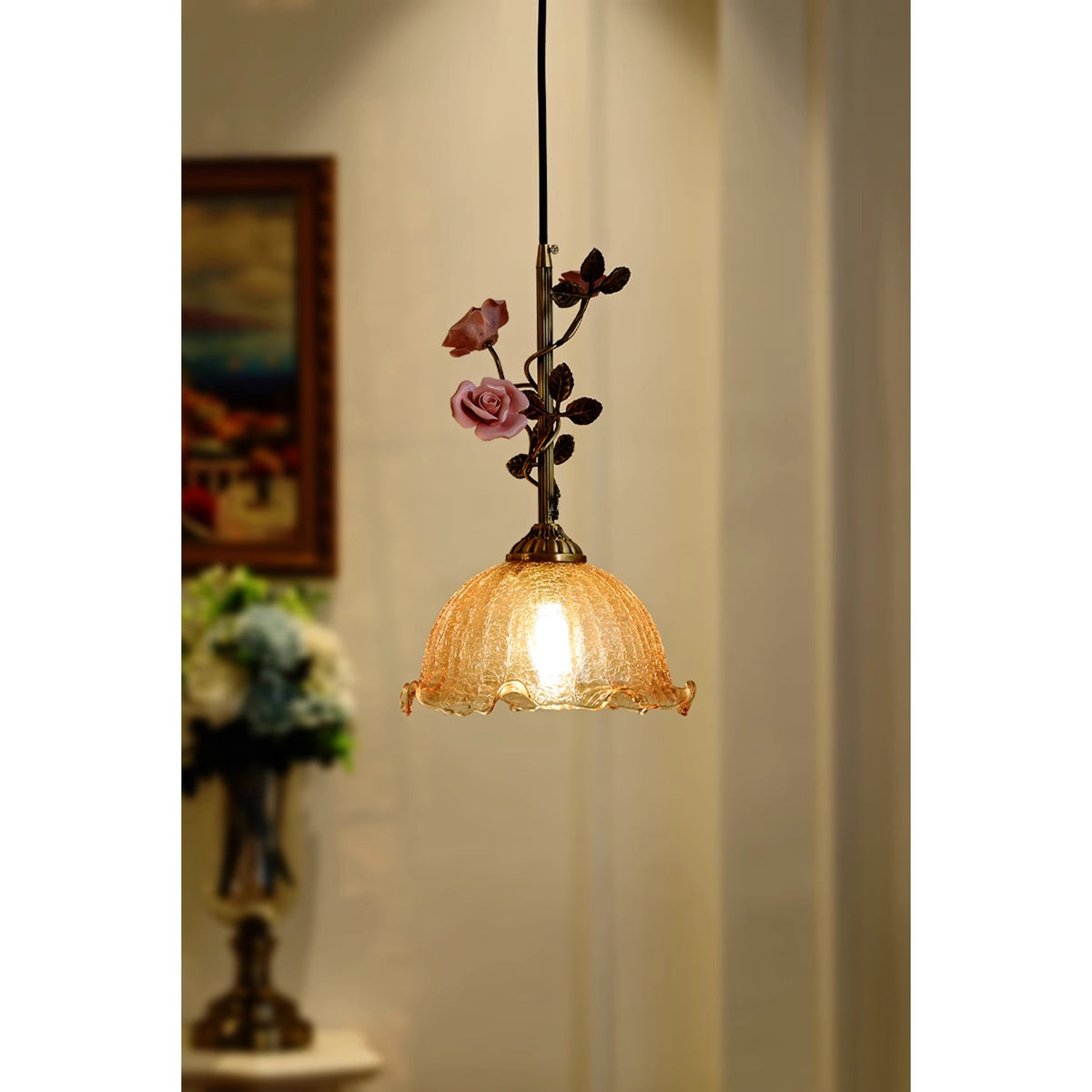 Lampada a sospensione in vetro Lalique Rose