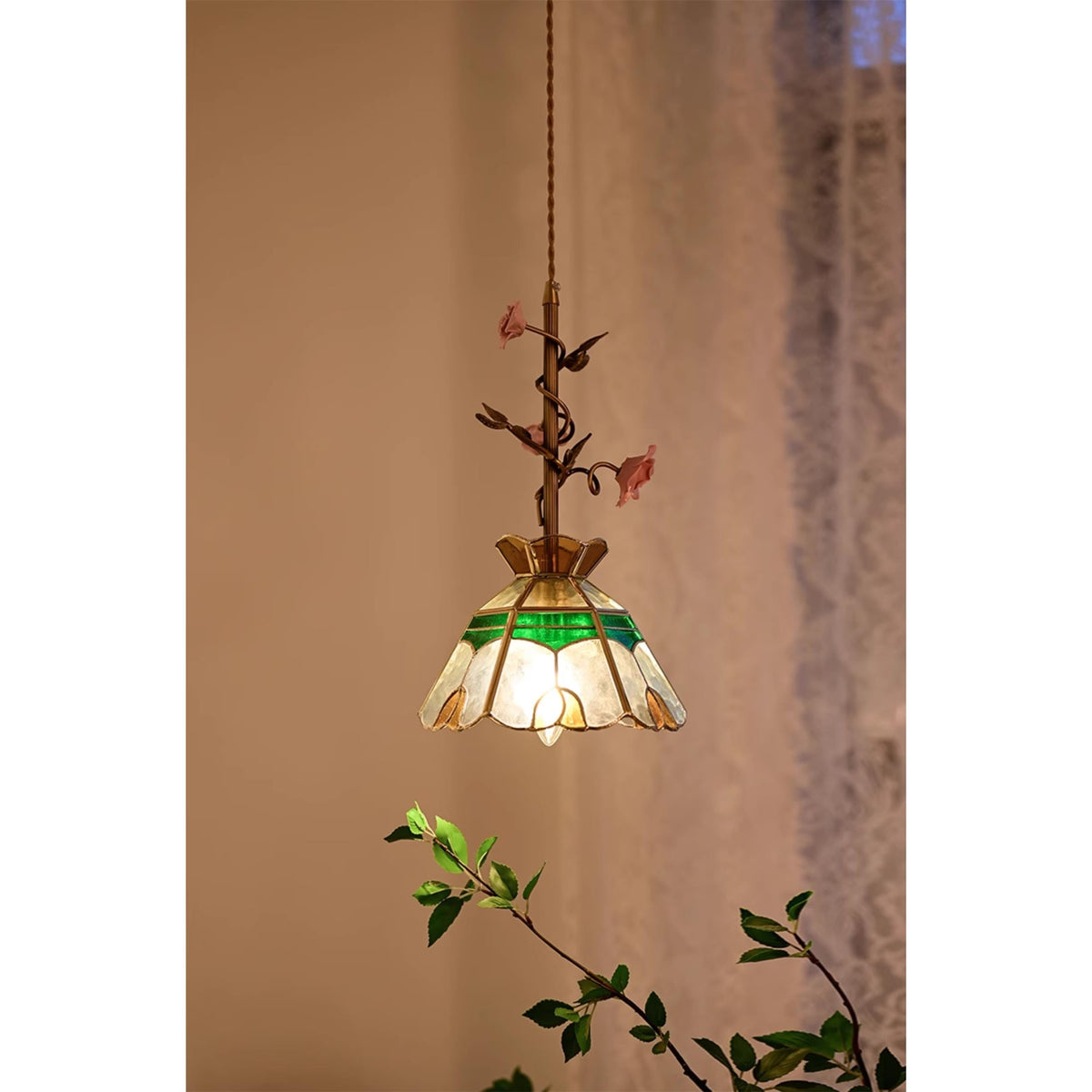 Lampada a sospensione in vetro Lalique Rose