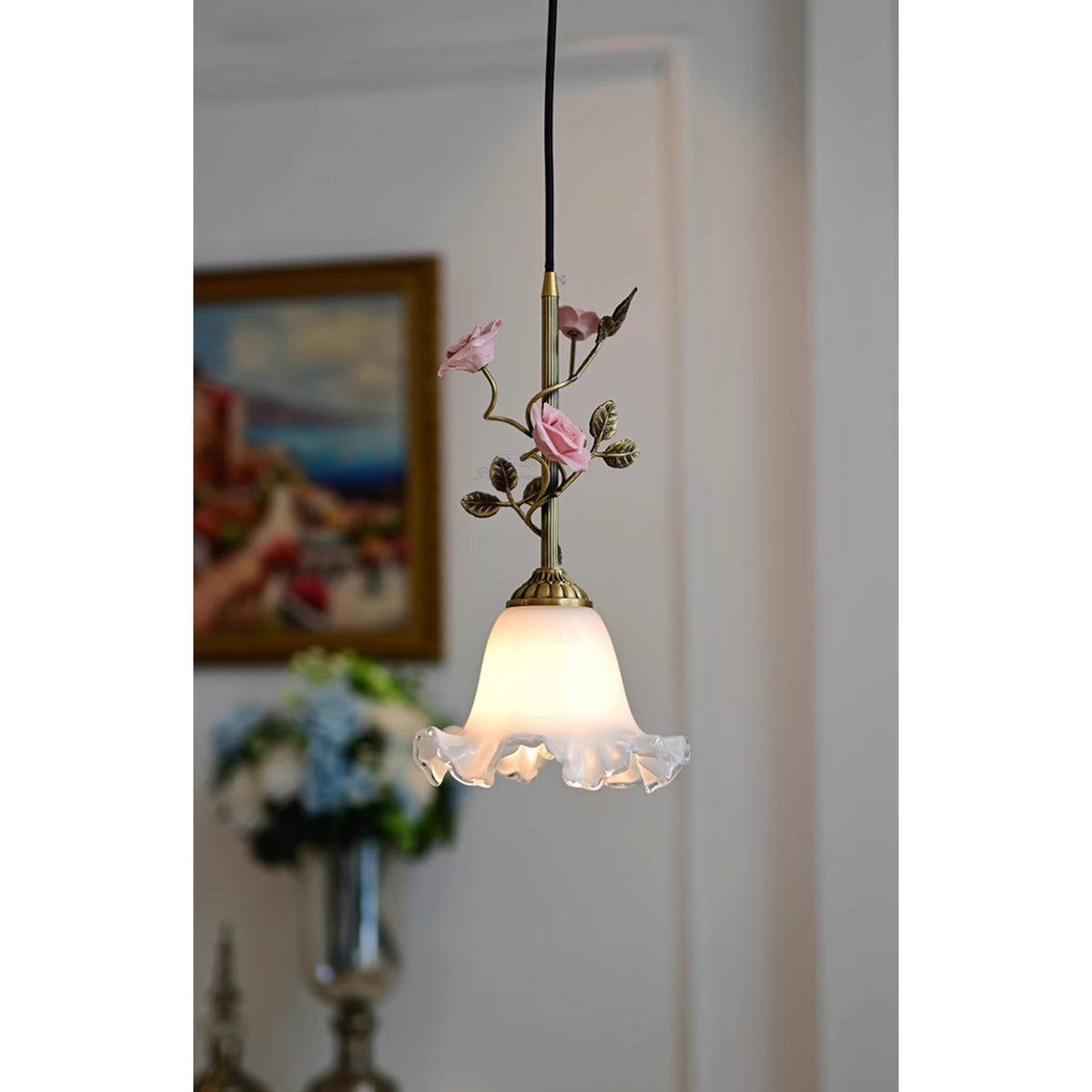 Lampada a sospensione in vetro Lalique Rose