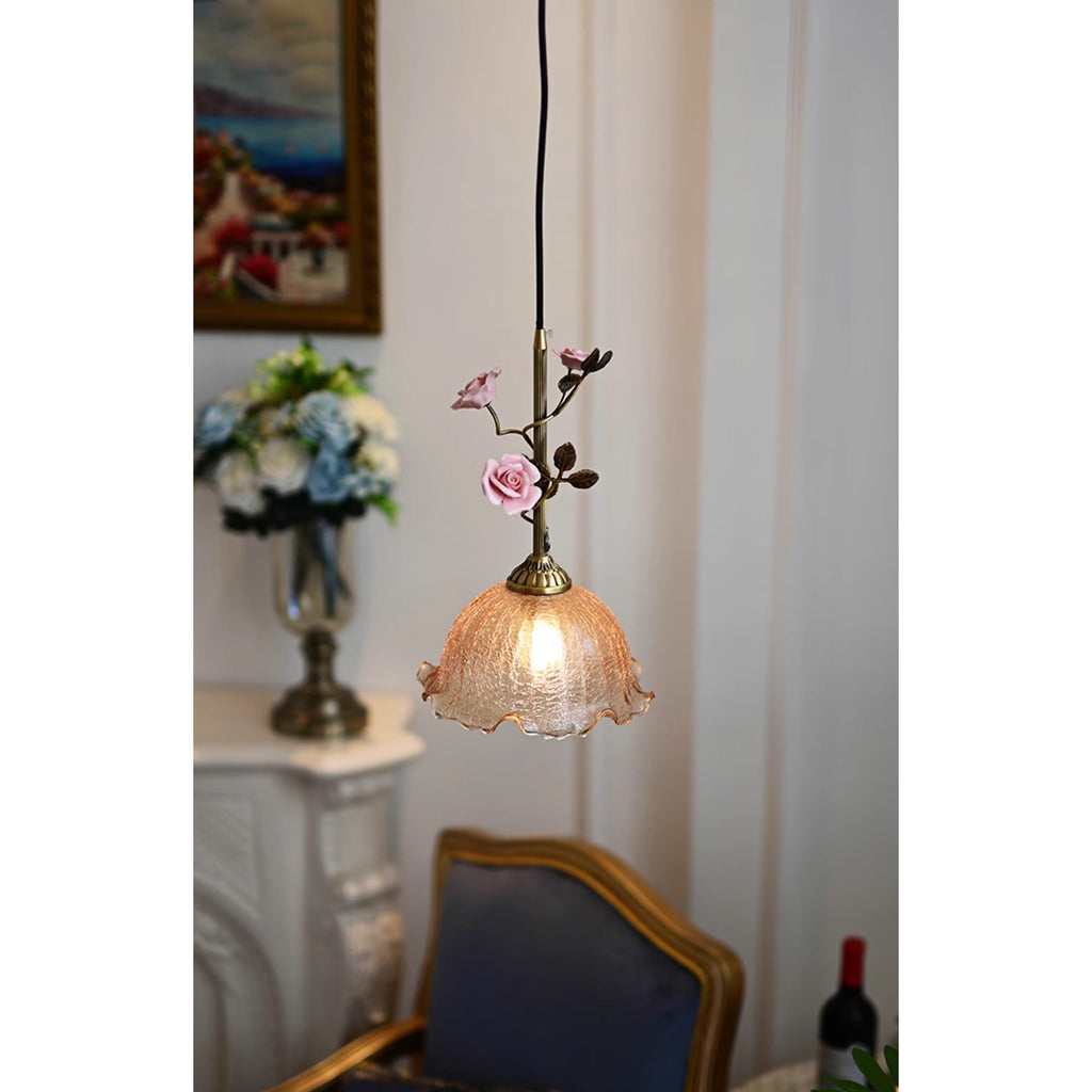 Lampada a sospensione in vetro Lalique Rose