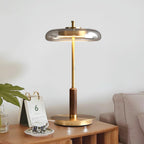 Lampada da tavolo Landero – Vetro, Legno, Metallo – Luce Calda – Ø 22 cm – Design Moderno per Atmosfere Eleganti