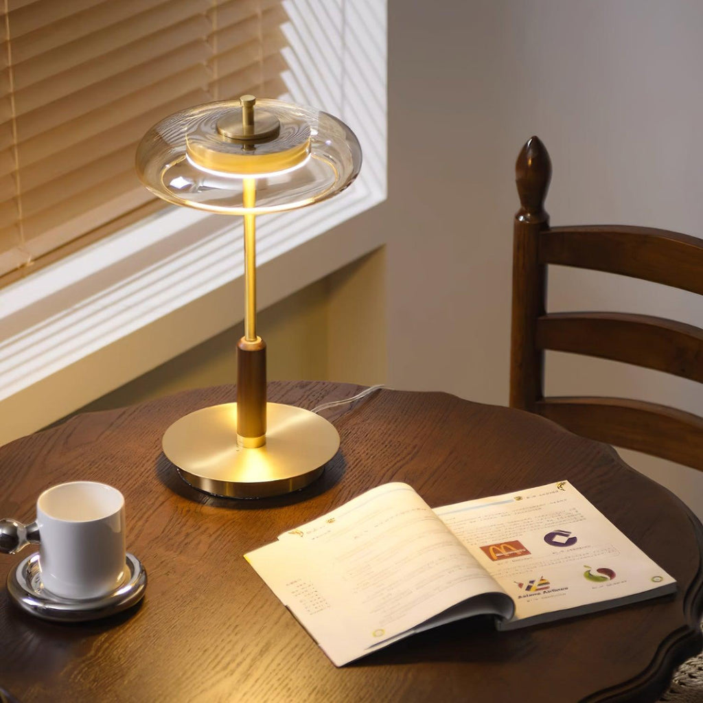 Lampada da tavolo Landero – Vetro, Legno, Metallo – Luce Calda – Ø 22 cm – Design Moderno per Atmosfere Eleganti