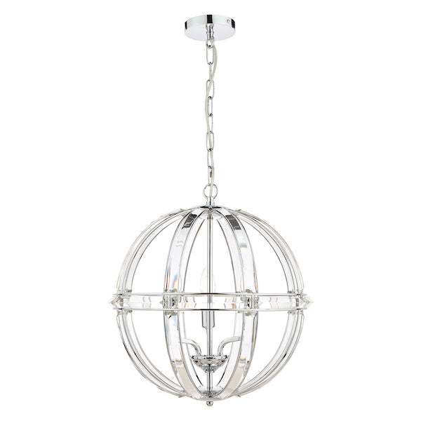Laura Ashley Aidan Lampadario a Globo in Vetro e Cromo Lucido a 3 Luci