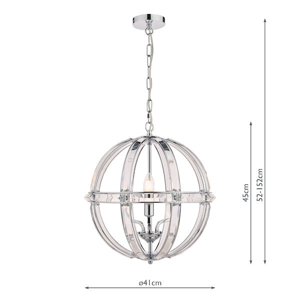 Laura Ashley Aidan Lampadario a Globo in Vetro e Cromo Lucido a 3 Luci