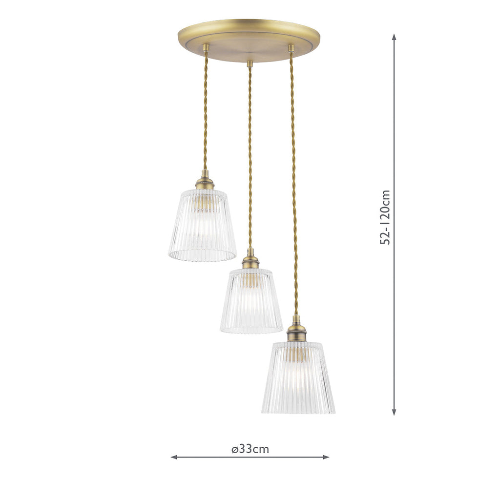 Laura Ashley Callaghan Pendant a 3 Luci in Ottone Antico