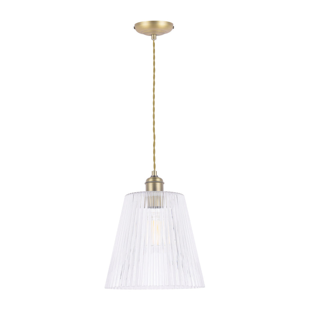 Laura Ashley Callaghan Grande Pendant in Ottone Antico e Vetro Rigato