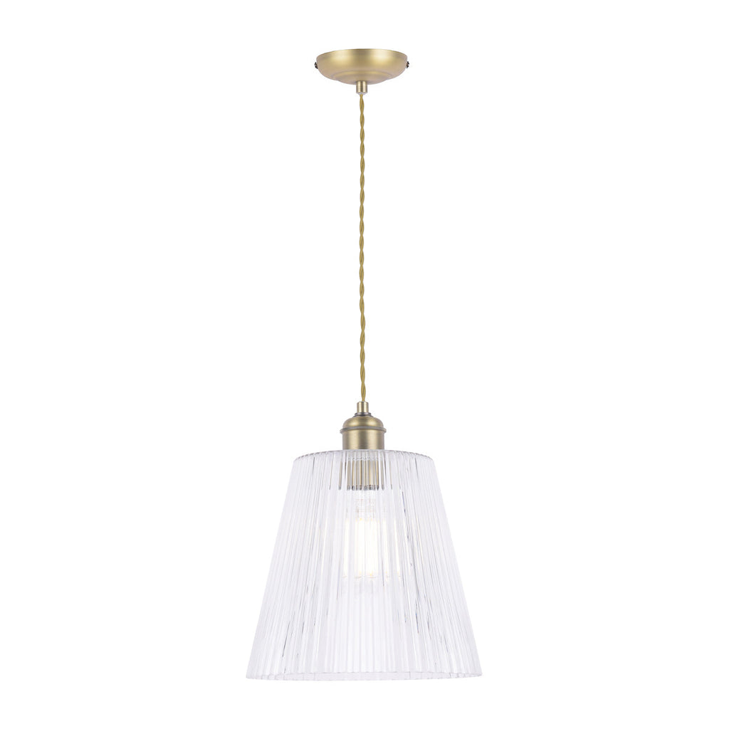 Laura Ashley Callaghan Grande Pendant in Ottone Antico e Vetro Rigato