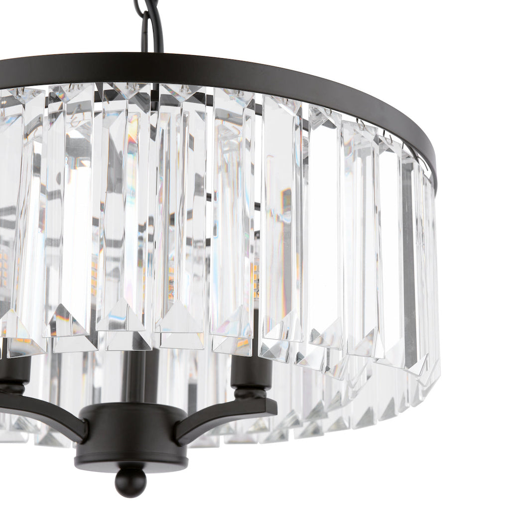 Laura Ashley Elkwood Lampadario a 3 Luci in Cristallo e Nero