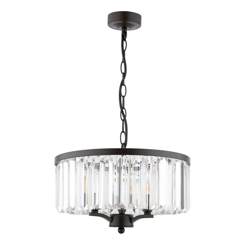 Laura Ashley Elkwood Lampadario a 3 Luci in Cristallo e Nero