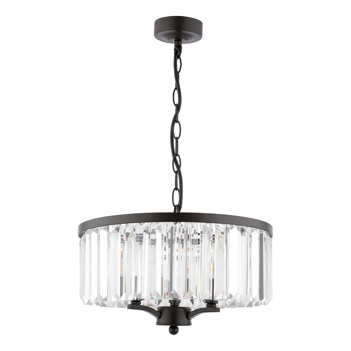 Laura Ashley Elkwood Lampadario a 3 Luci in Cristallo e Nero
