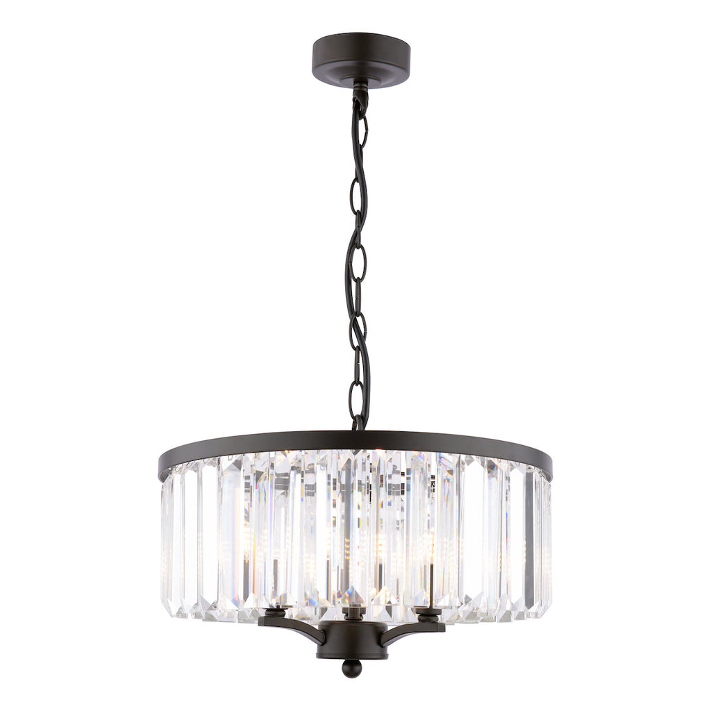 Laura Ashley Elkwood Lampadario a 3 Luci in Cristallo e Nero