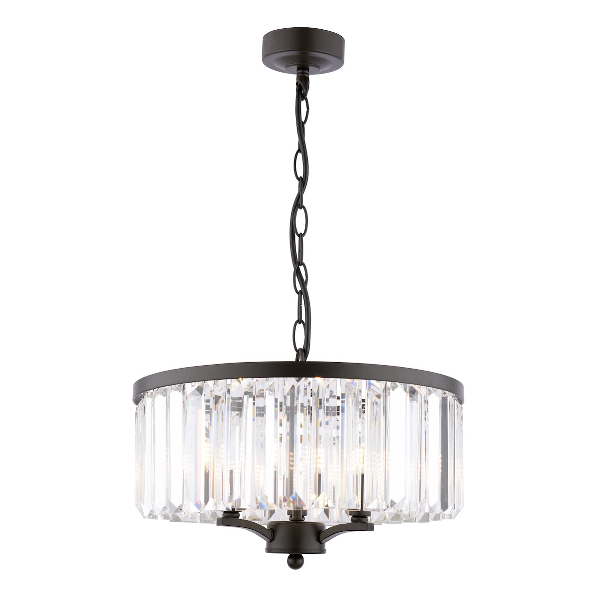 Laura Ashley Elkwood Lampadario a 3 Luci in Cristallo e Nero