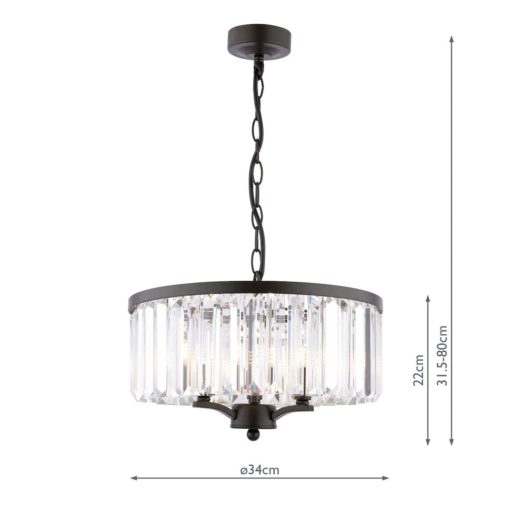Laura Ashley Elkwood Lampadario a 3 Luci in Cristallo e Nero
