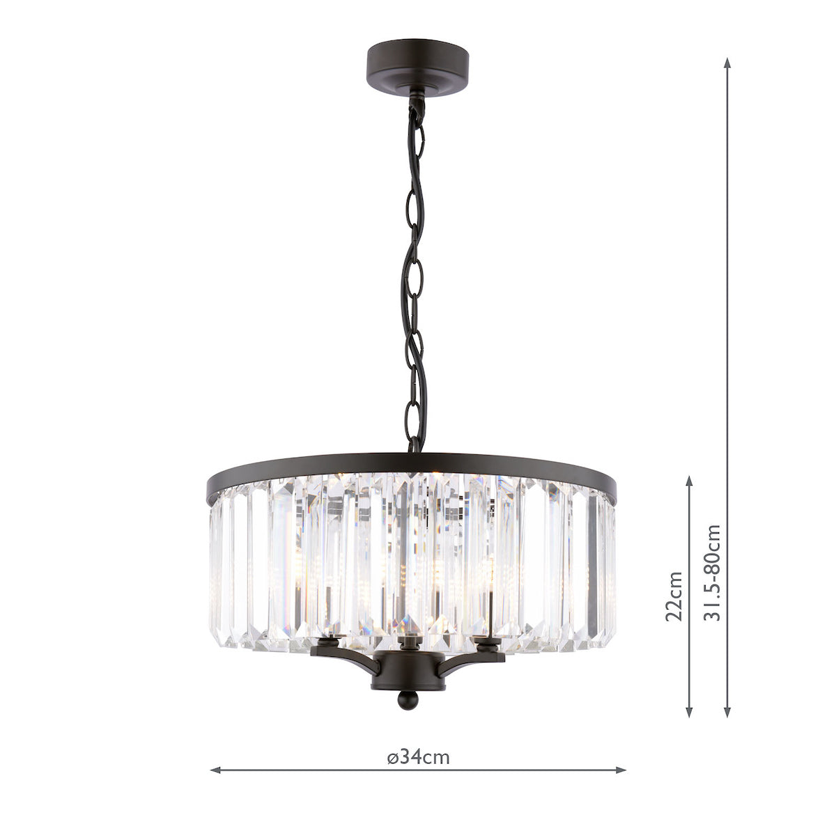 Laura Ashley Elkwood Lampadario a 3 Luci in Cristallo e Nero