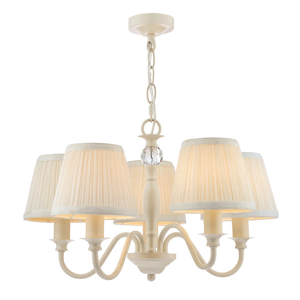 Lampadario Laura Ashley Ellis a 5 luci Crema con Paralumi Avorio