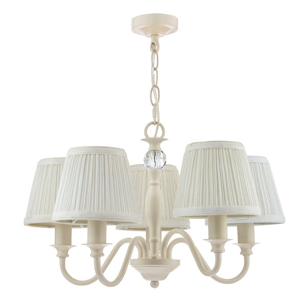 Lampadario Laura Ashley Ellis a 5 luci Crema con Paralumi Avorio