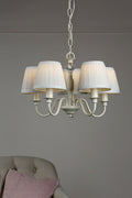 Lampadario Laura Ashley Ellis a 5 luci Crema con Paralumi Avorio