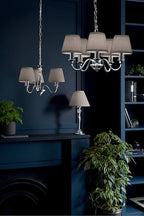 Laura Ashley Ellis Lampadario a 5 Luci Cromo Lucido con Paralumi Grigi