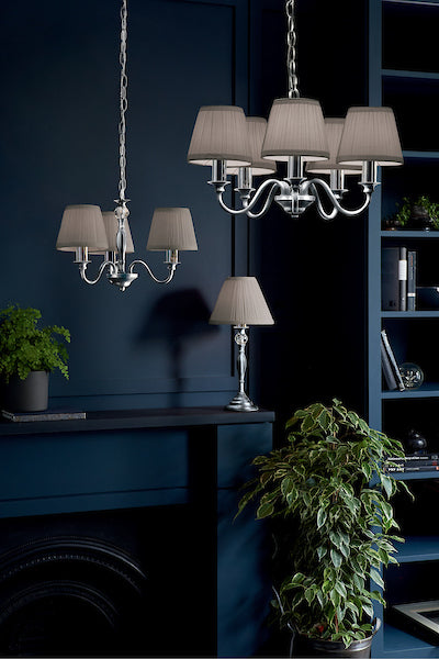 Laura Ashley Ellis Lampadario a 5 Luci Cromo Lucido con Paralumi Grigi
