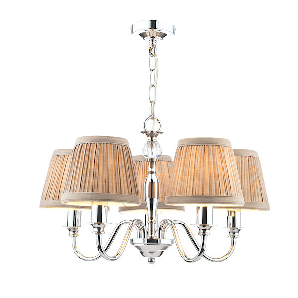Laura Ashley Ellis Lampadario a 5 Luci Cromo Lucido con Paralumi Grigi