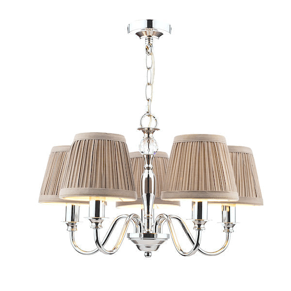 Laura Ashley Ellis Lampadario a 5 Luci Cromo Lucido con Paralumi Grigi
