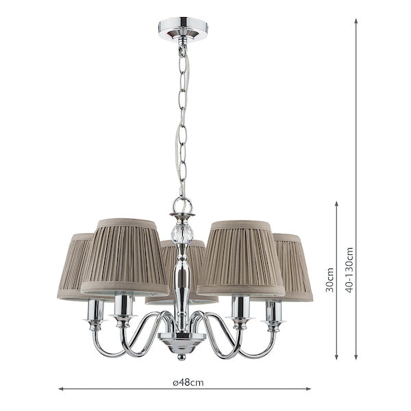Laura Ashley Ellis Lampadario a 5 Luci Cromo Lucido con Paralumi Grigi