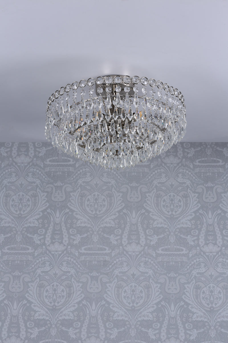 Laura Ashley Enid Semi Flush Soffitto Luce Nichel Lucido Cristallo