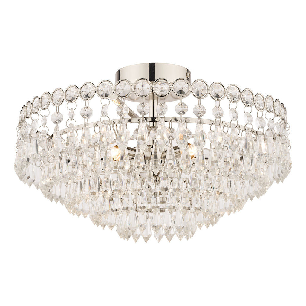 Laura Ashley Enid Semi Flush Soffitto Luce Nichel Lucido Cristallo