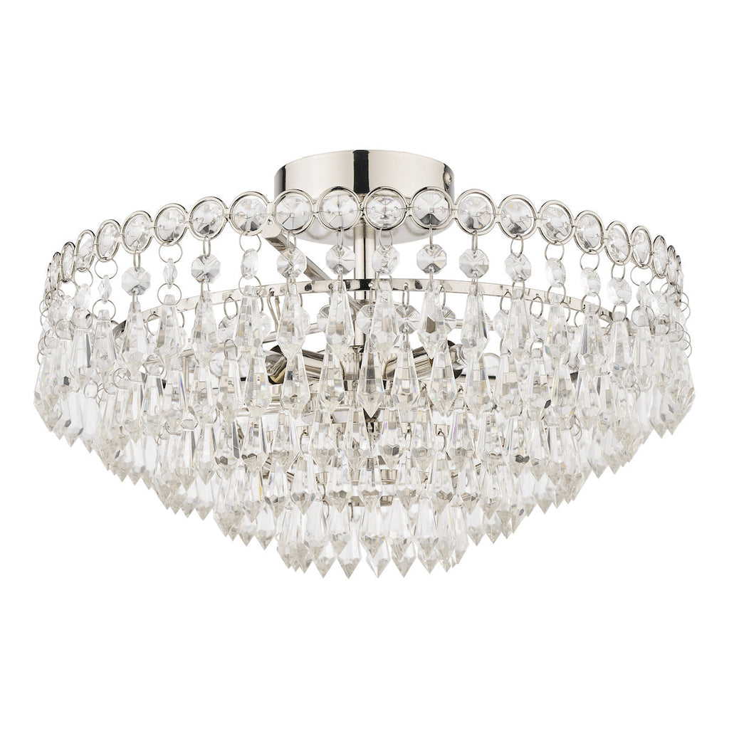 Laura Ashley Enid Semi Flush Soffitto Luce Nichel Lucido Cristallo