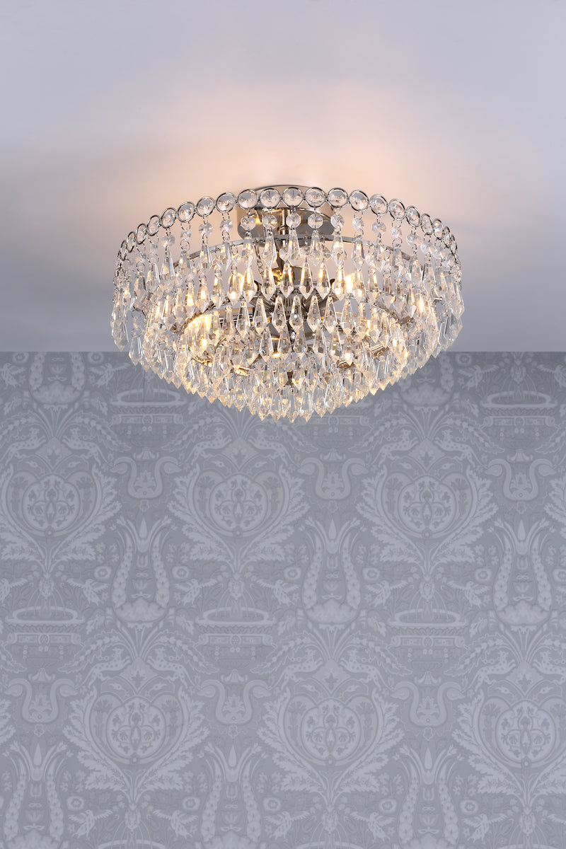 Laura Ashley Enid Semi Flush Soffitto Luce Nichel Lucido Cristallo