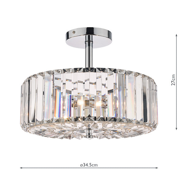 Laura Ashley Fernhurst 3 Luci Semi-Flush in Cristallo e Cromo Lucido