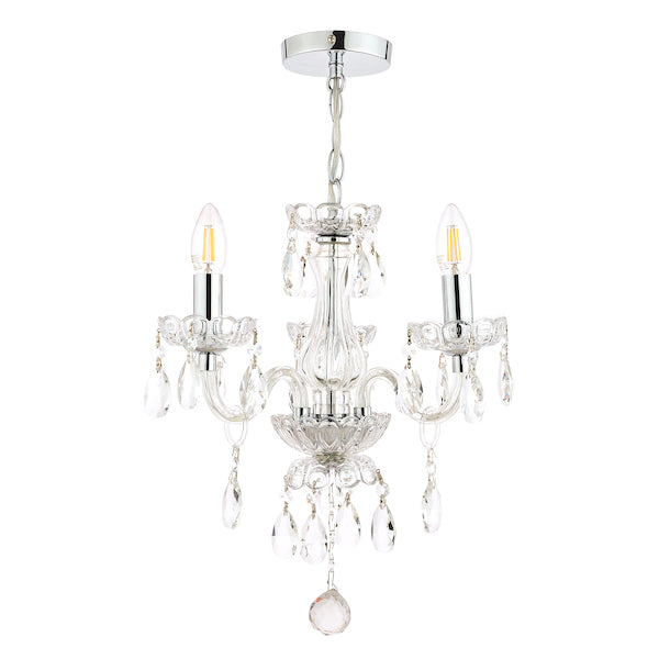 Laura Ashley Harriet Lampadario a 3 Luci in Cristallo e Cromo Lucido