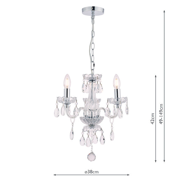 Laura Ashley Harriet Lampadario a 3 Luci in Cristallo e Cromo Lucido