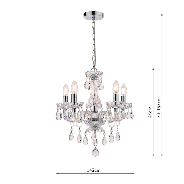 Laura Ashley Harriet Lampadario a 5 Luci in Cristallo e Cromo Lucido