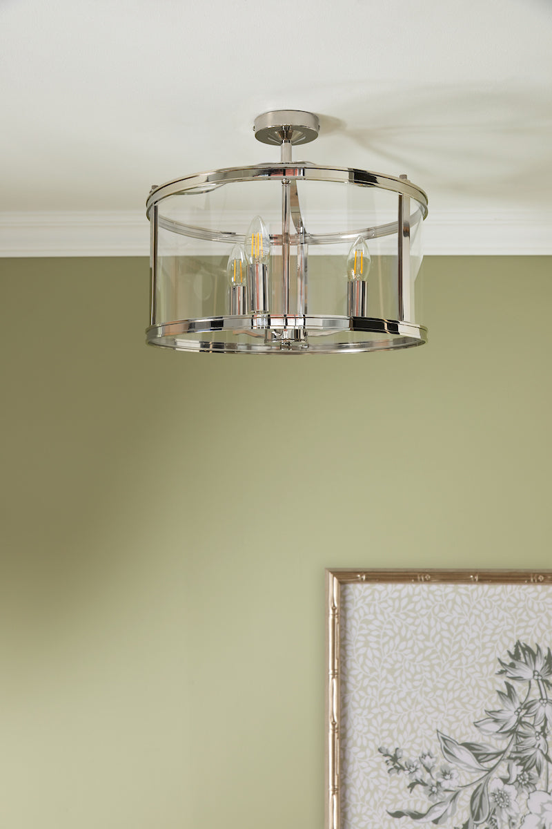 Laura Ashley Harrington 3 Luci Semi-Flush Nichel Lucido