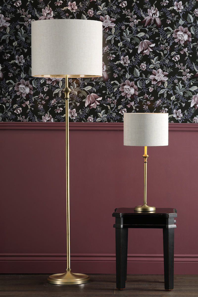 Lampada da Terra Laura Ashley Highgrove in Ottone Anticato Opaco con Paralume