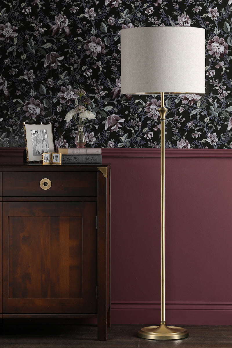 Lampada da Terra Laura Ashley Highgrove in Ottone Anticato Opaco con Paralume