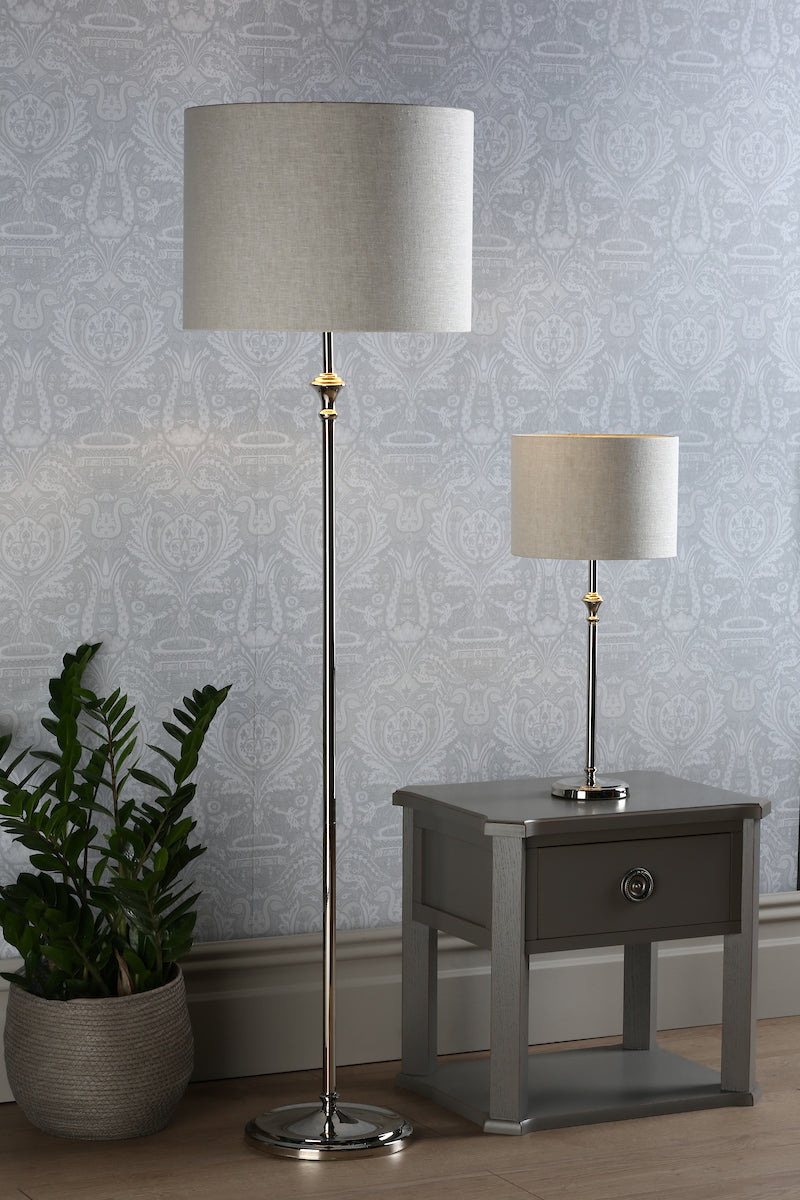 Lampada da terra Laura Ashley Highgrove in nichel lucido con paralume