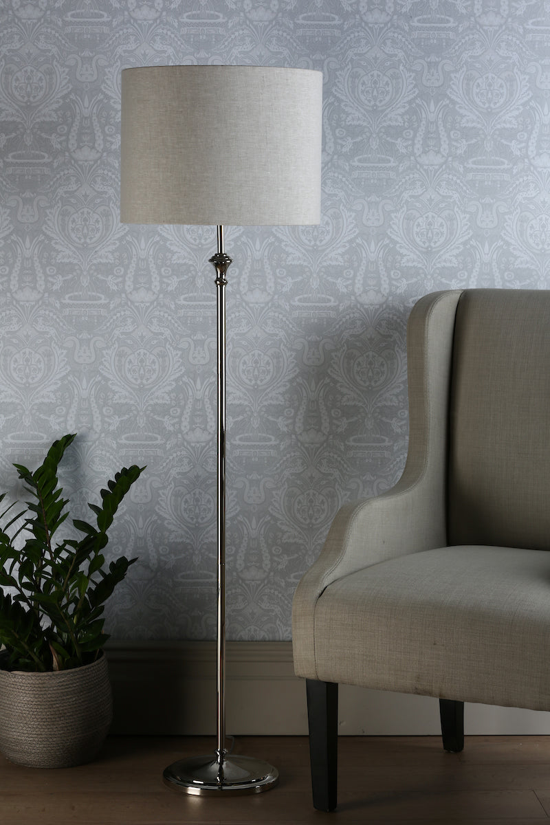 Lampada da terra Laura Ashley Highgrove in nichel lucido con paralume
