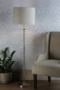Lampada da terra Laura Ashley Highgrove in nichel lucido con paralume