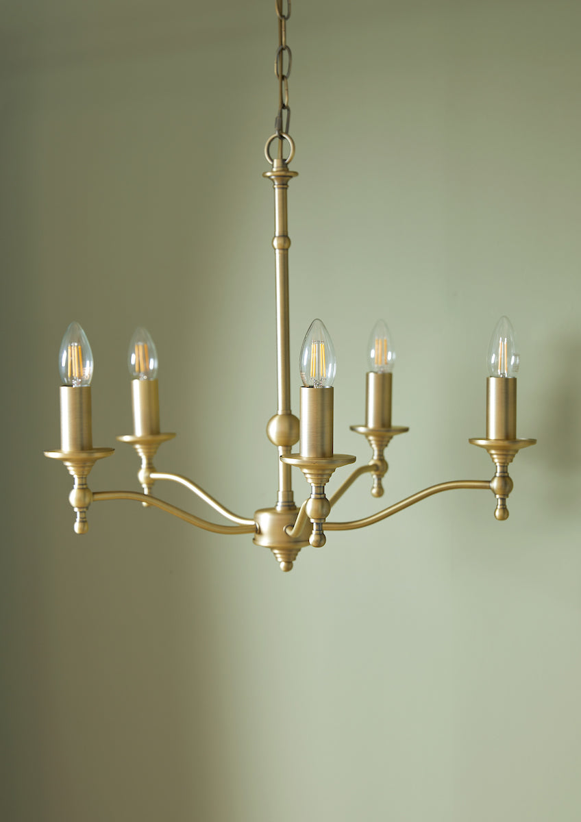 Laura Ashley Ludchurch 5 Luci Sospensione con Bracci in Ottone Antico Opaco