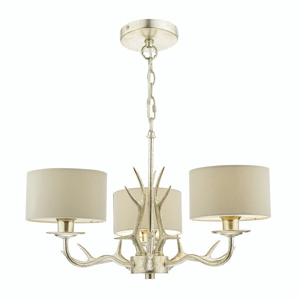 Lampadario a 3 luci Laura Ashley Mulroy Antler Champagne con Paralumi