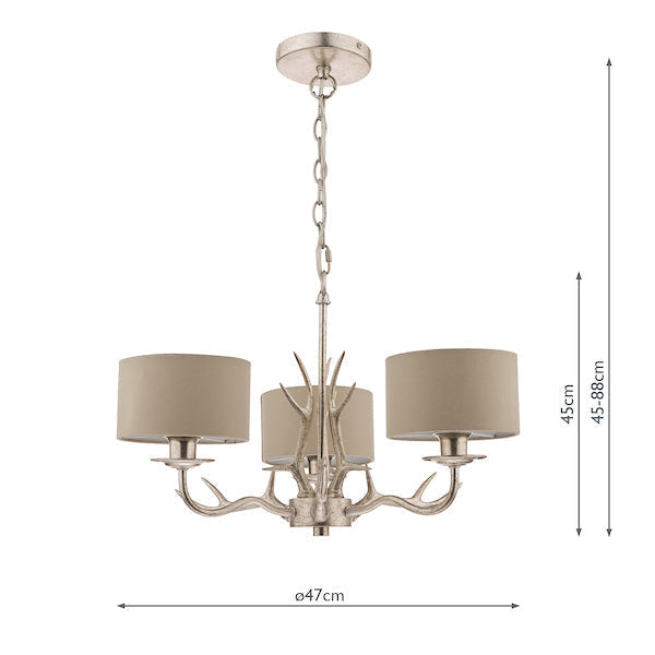 Lampadario a 3 luci Laura Ashley Mulroy Antler Champagne con Paralumi